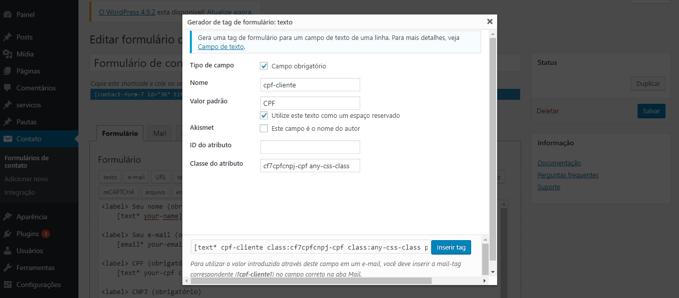 Criando um campo de texto obrigatório e com validação de CPF