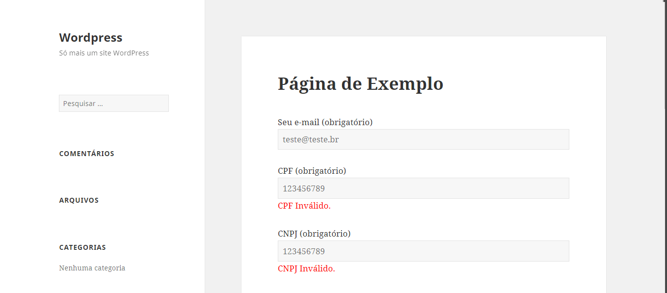 Formulário com CPF e CNPJ inválidos