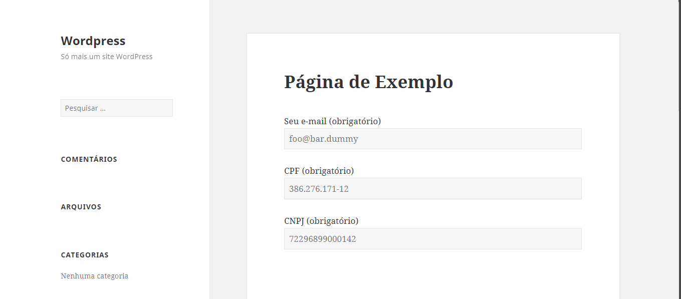 Formulário com CPF e CNPJ válidos