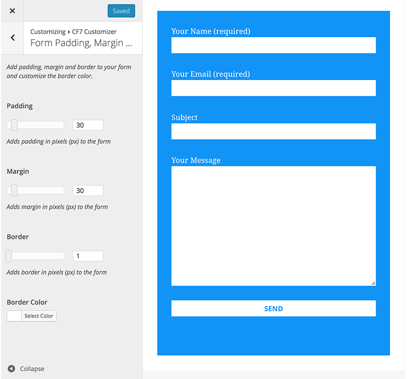 Form Padding, Margin & Border Section