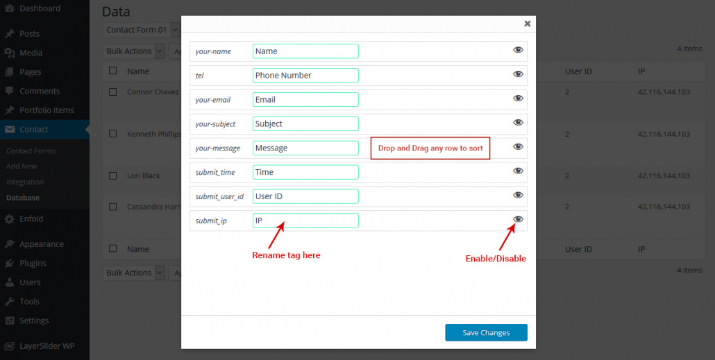 Contact form 7 data display option
