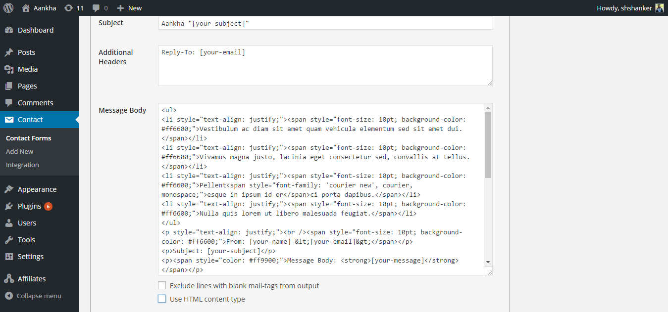 Automatic email editor (WYSIWYG - tinyMCE ) disable on deselect Use HTML content type.