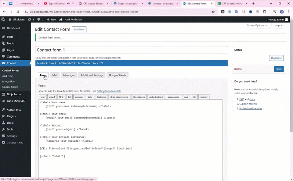 Entering the Field Header Names Manually in the Connected Sheet and Submitting the form.