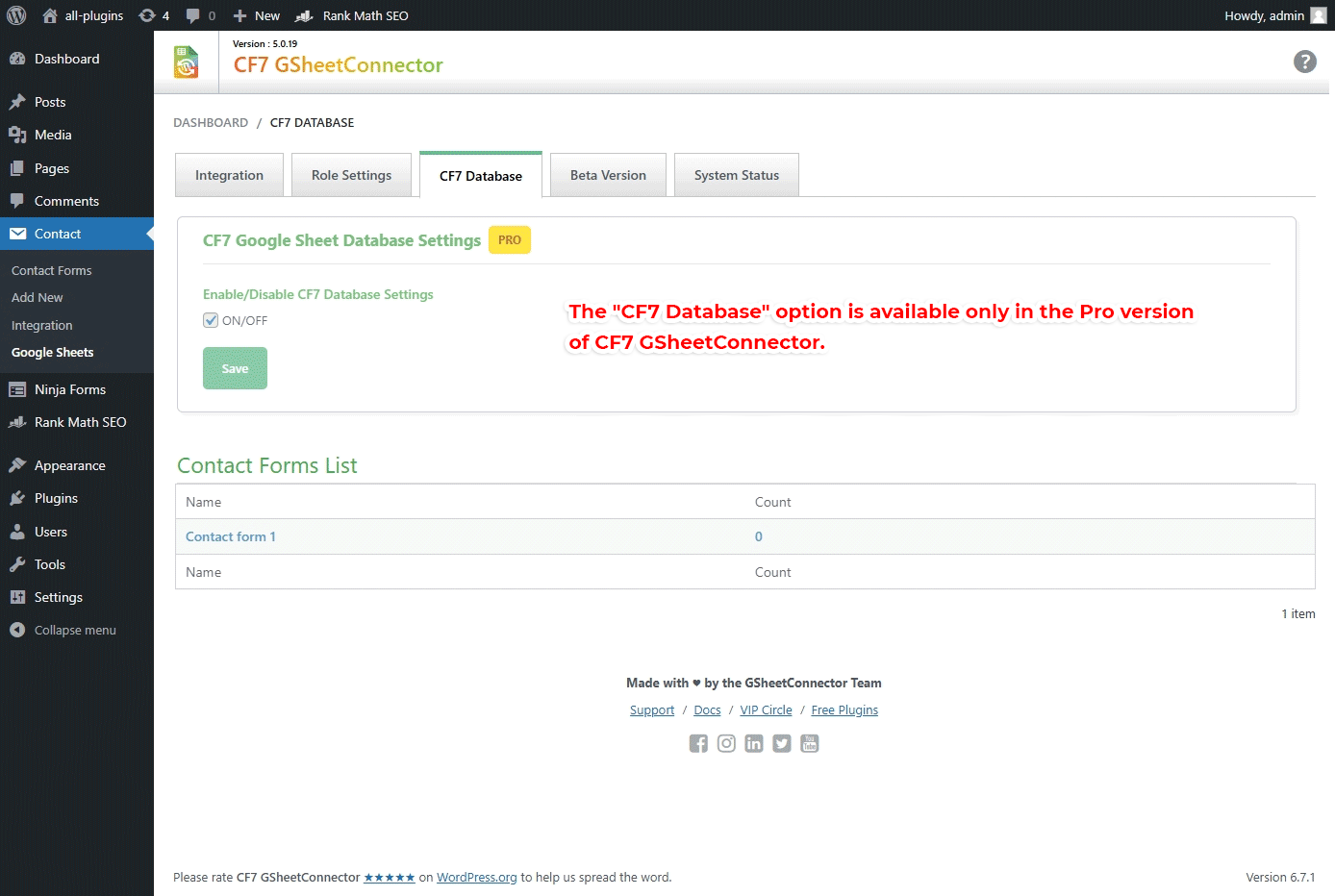 CF7 Database.