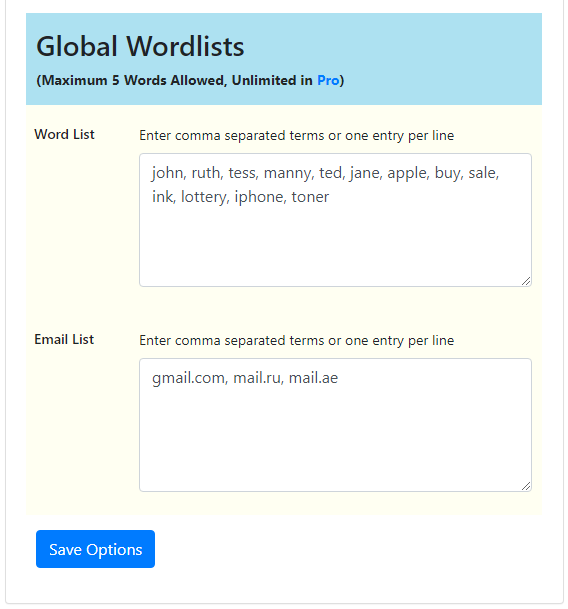 Add Global Wordlist For Spam Blocking [Works For All Fields]
