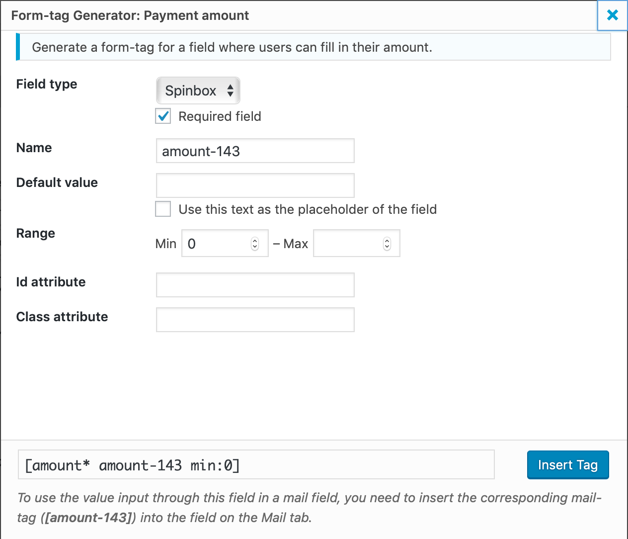 Payment amount field