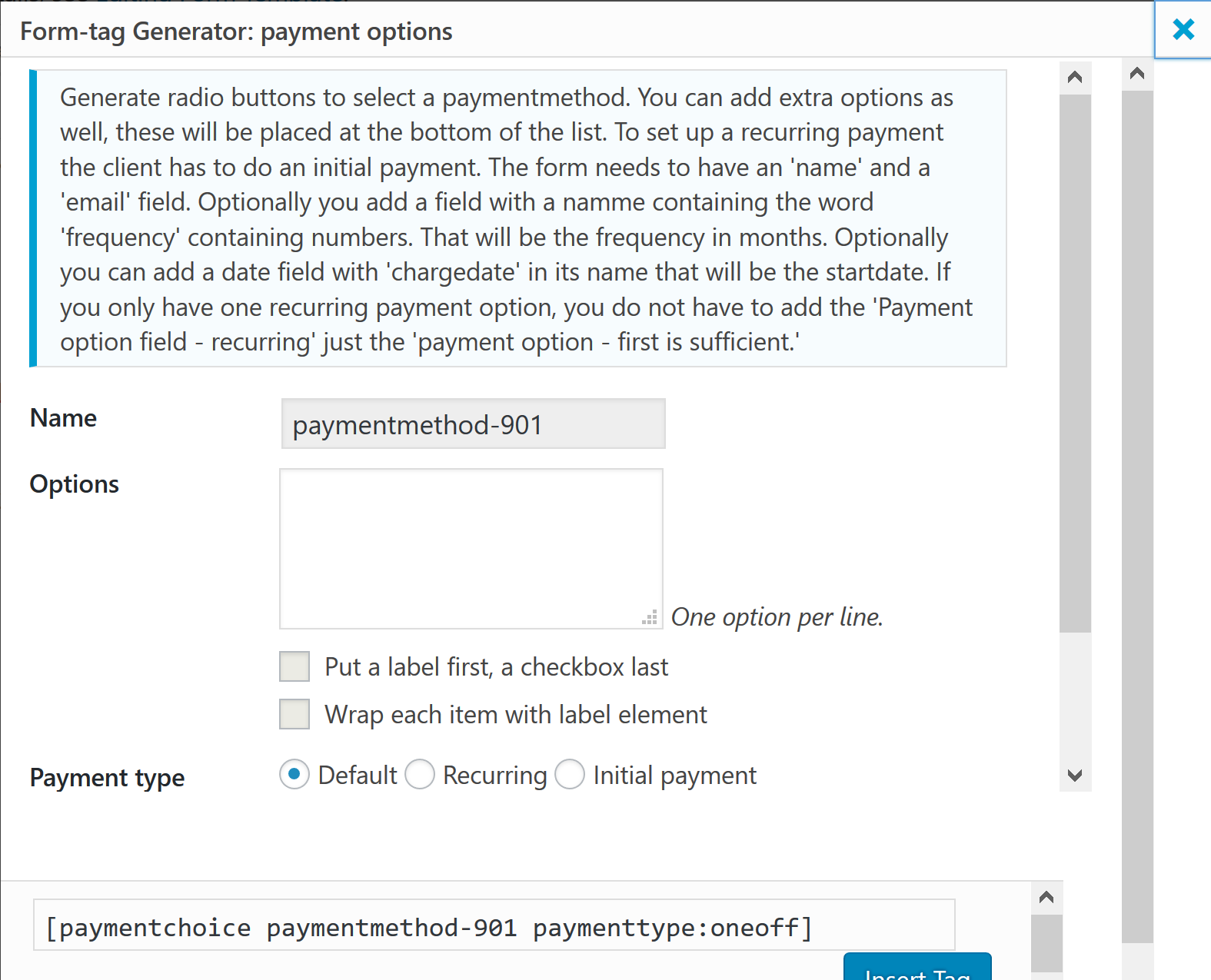 Payment options field
