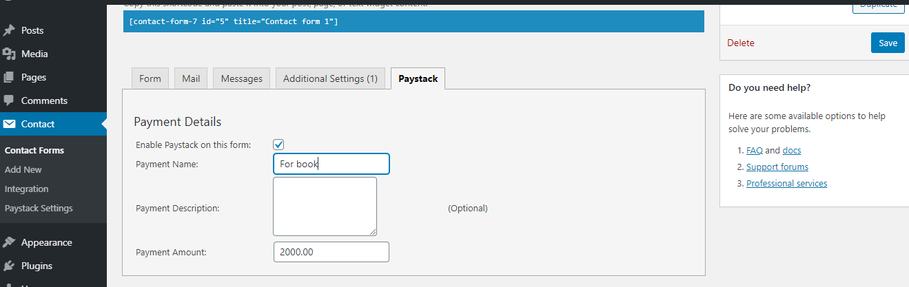 Contact form 7  Paystack tab