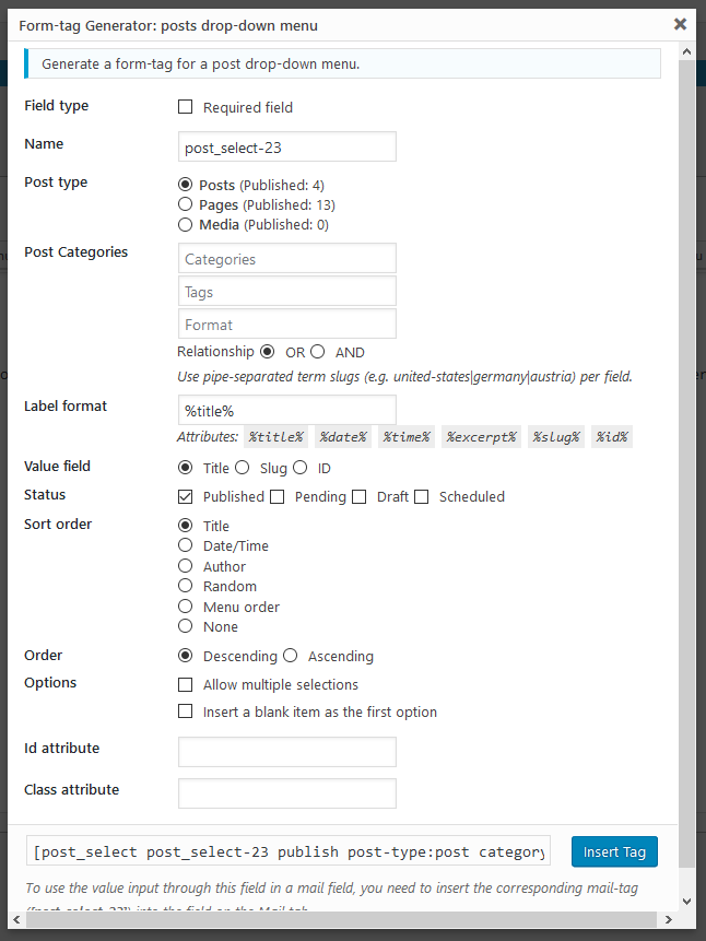Post select field generator