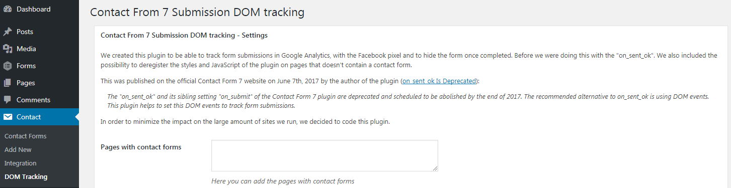 DOM Tracking under Contact menu