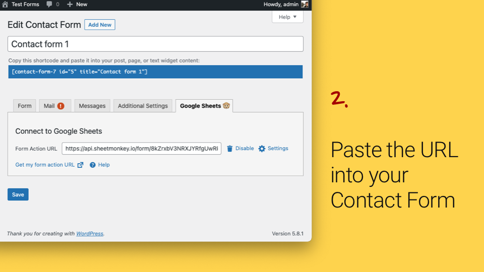 Paste the URL into the Contact Form 7 panel