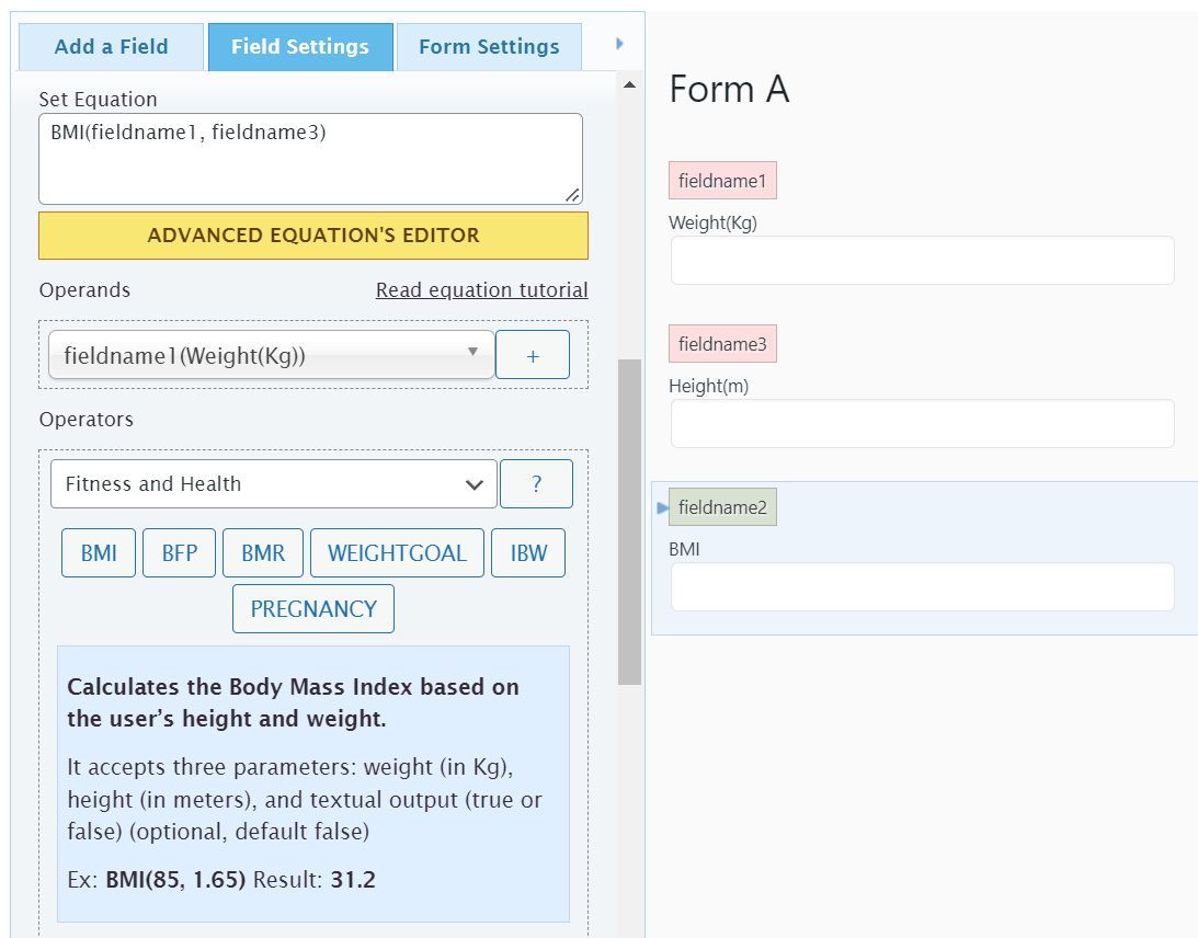 Equations editor and operation documentation