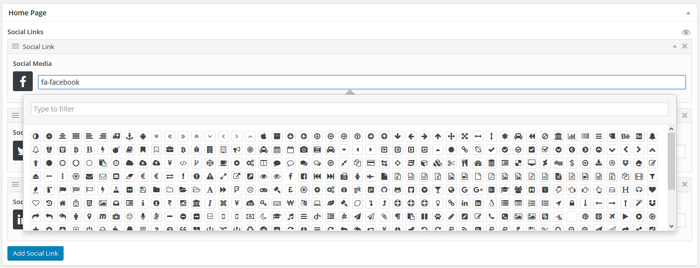 Select Font Awesome icons also using Search Option