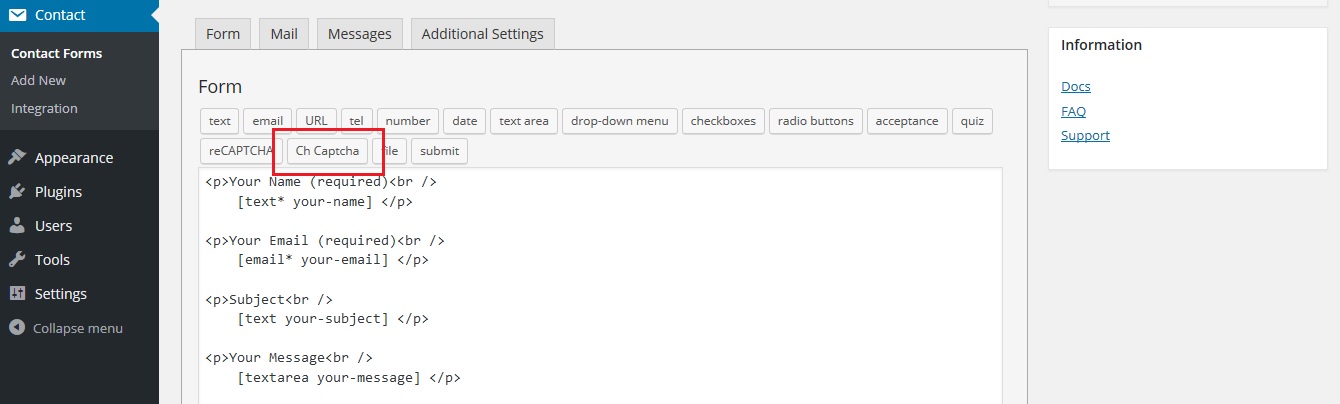Captcha tag in add/edit contact from