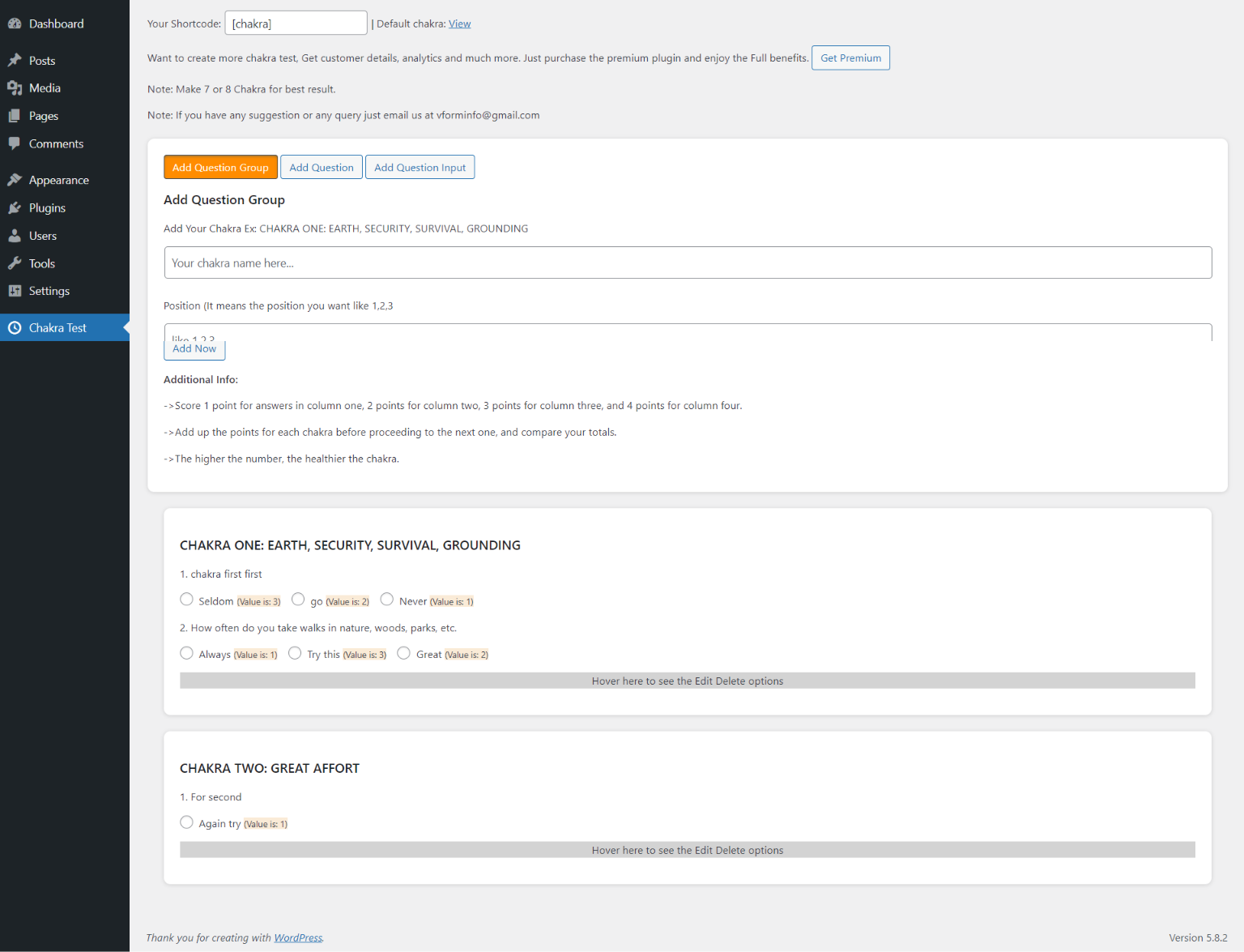 Dashboard Add Question Groups