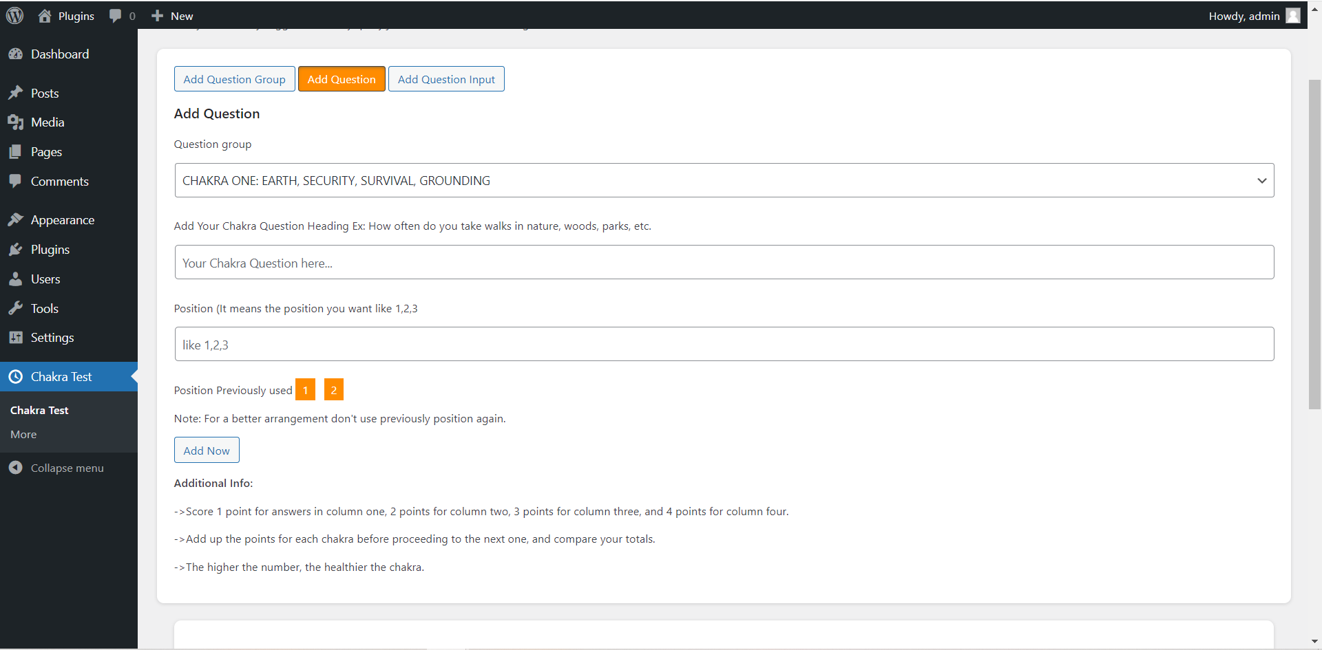 Dashboard Add Questions