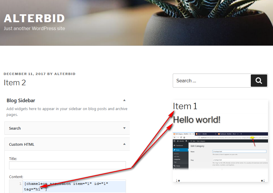 **Add the title of the accordion**. >>> Set up tag for all item titles.
