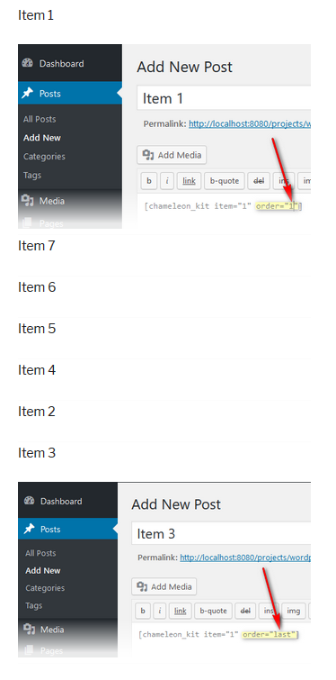 **Set up item height**. >>> Set up the order for the items.