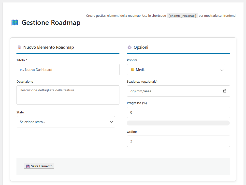 Roadmap management interface