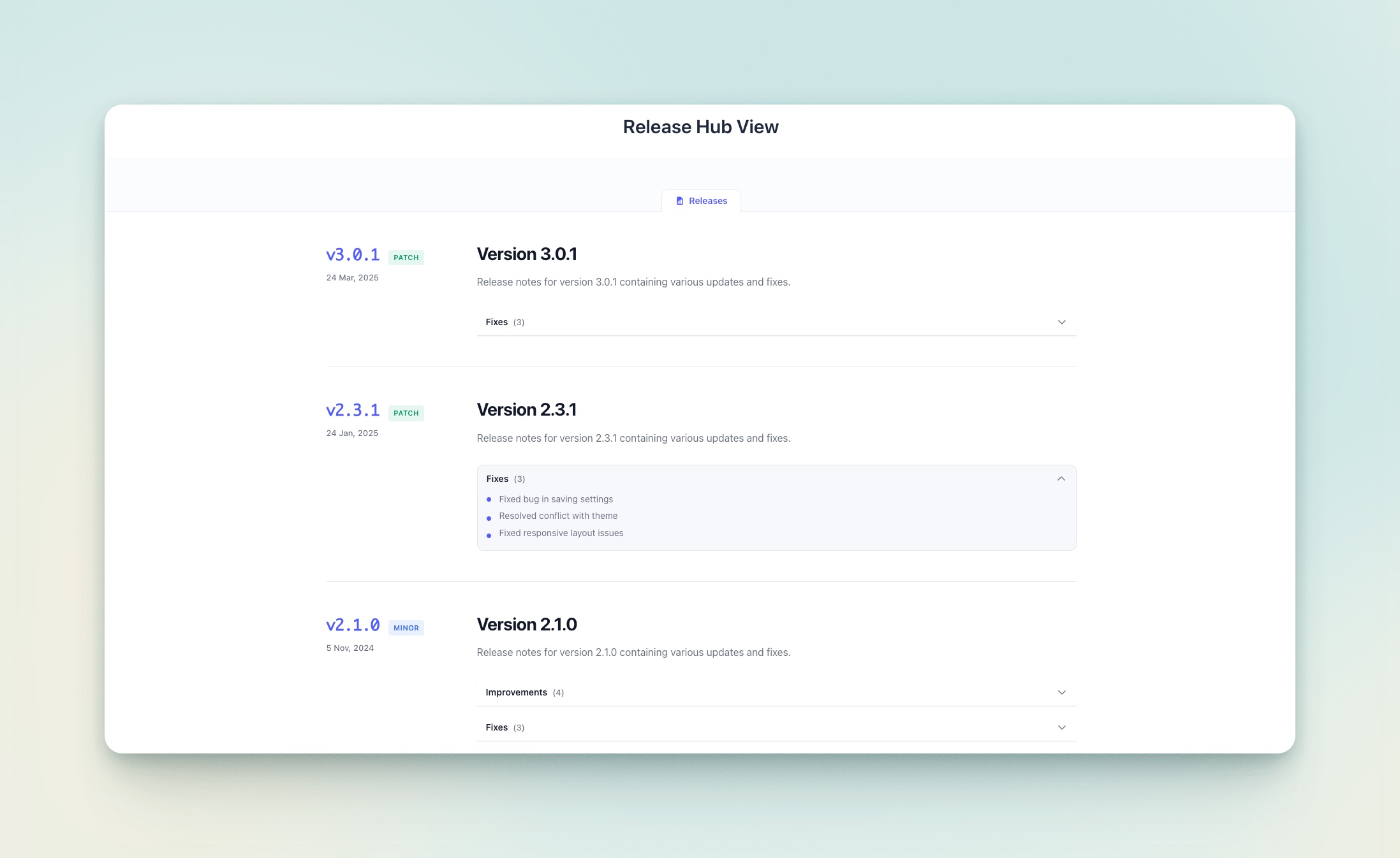 Release Hub View - View all releases together in a clean organized layout.