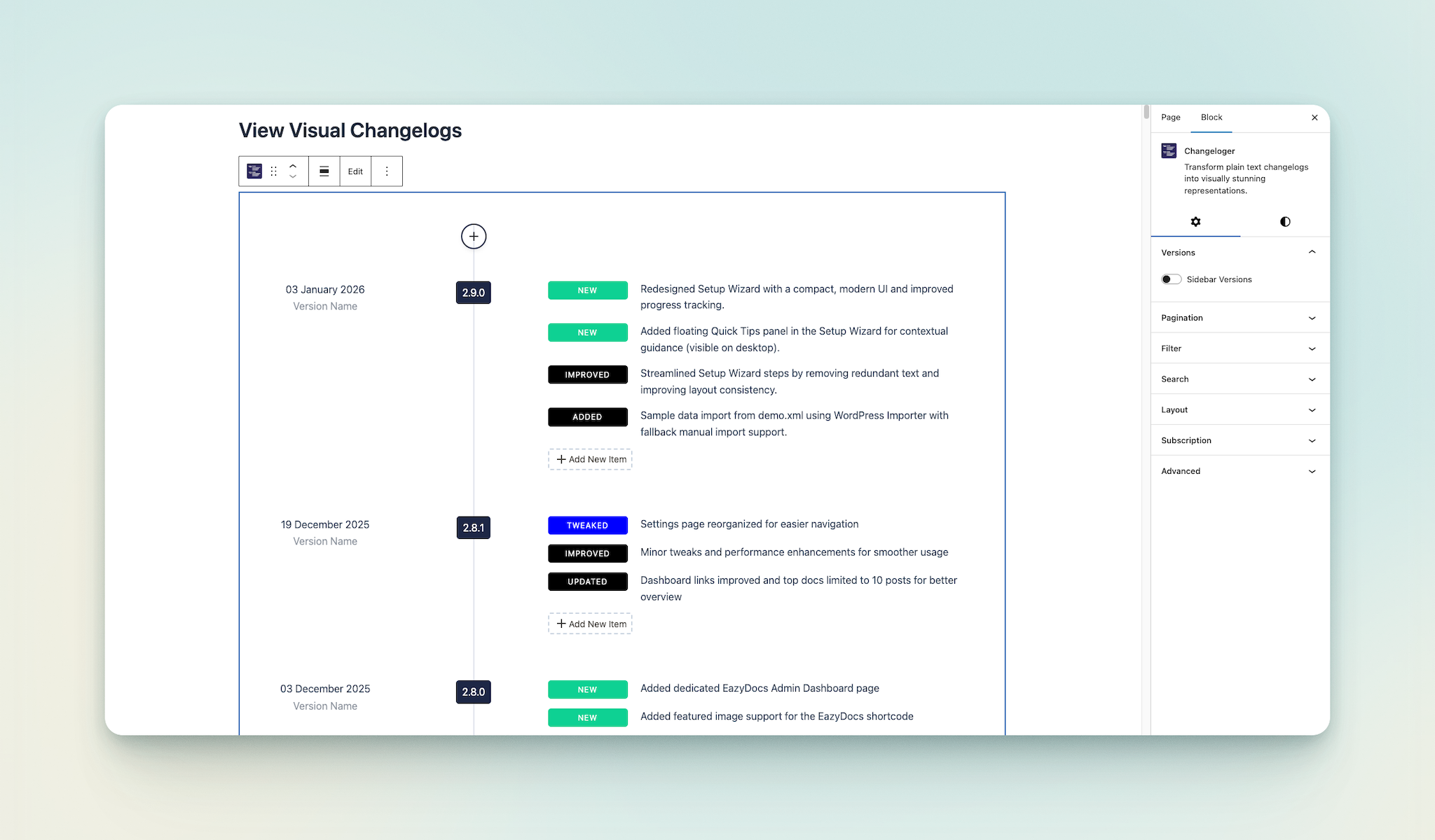 Visual Changelog - Display changelogs in a visually engaging and user friendly way.