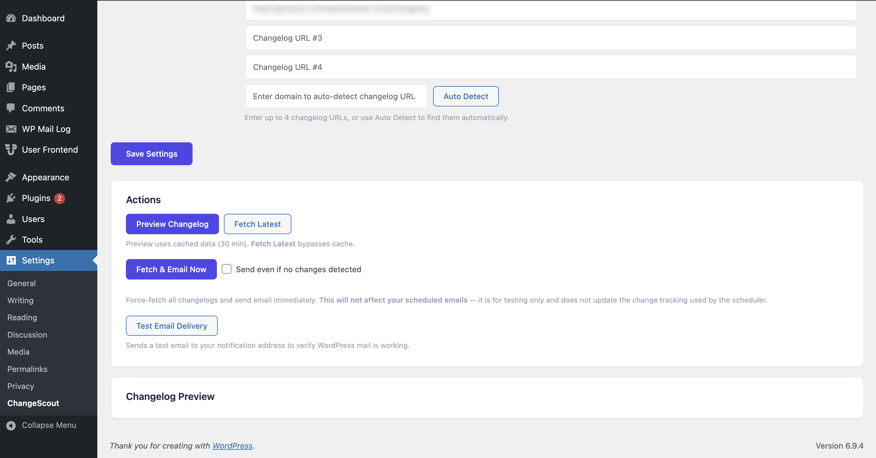 Notification settings for email schedule and delivery options