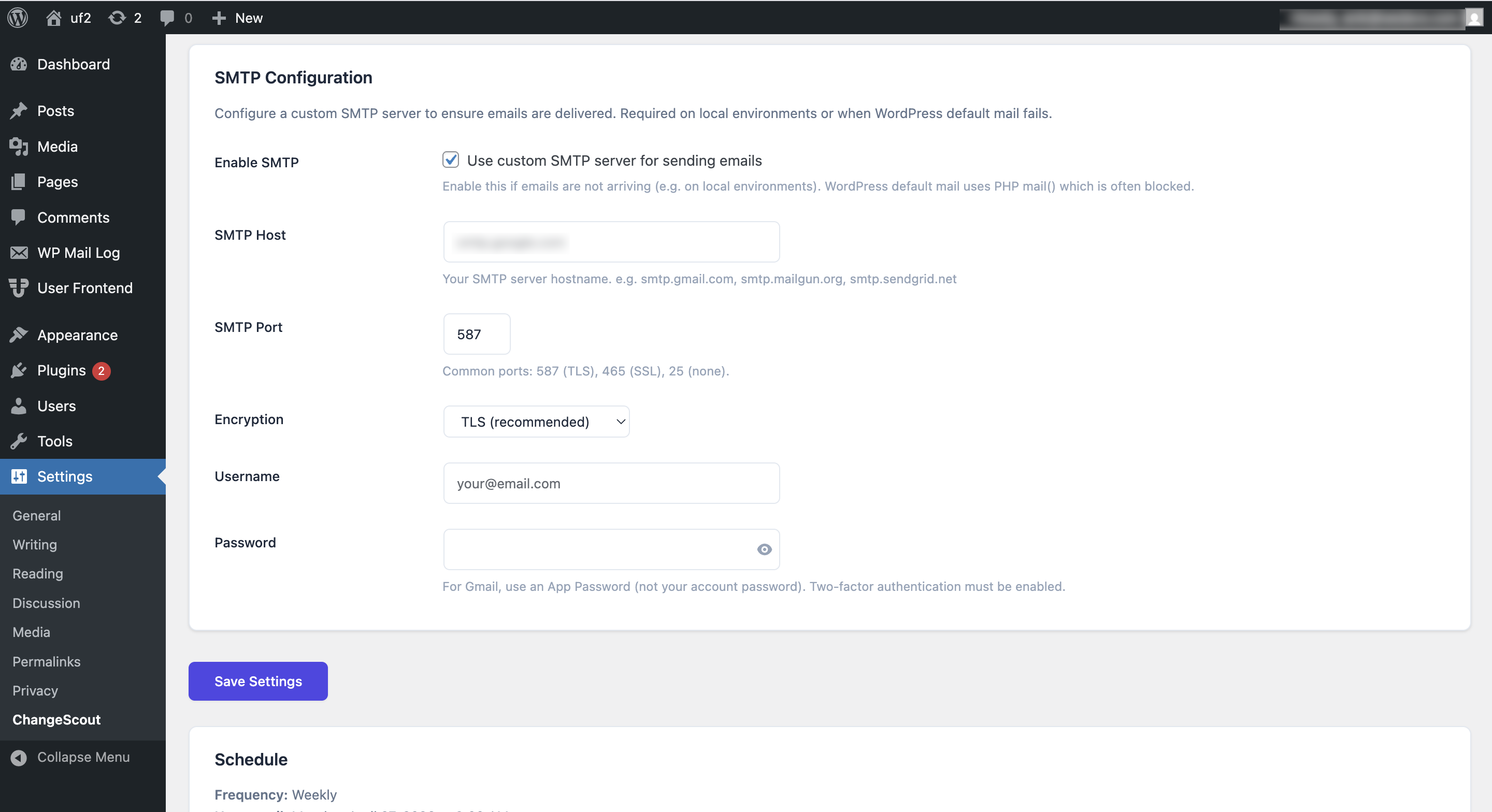 Changelog preview and testing tools inside the plugin settings