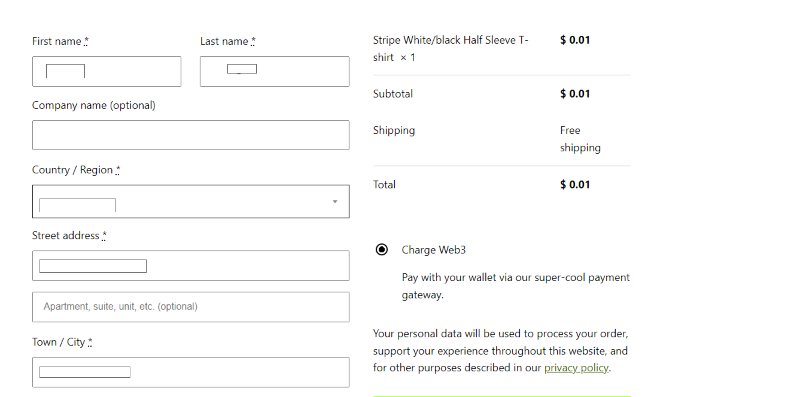 Charge Button on Single product page.