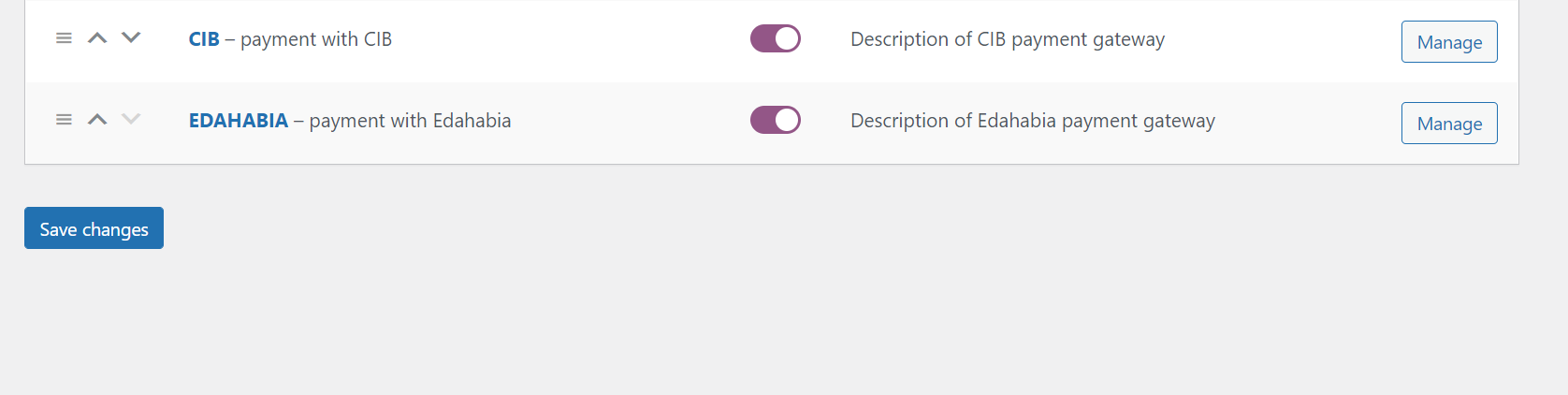 You can enable or disable a method from the woocommerce payment settings.