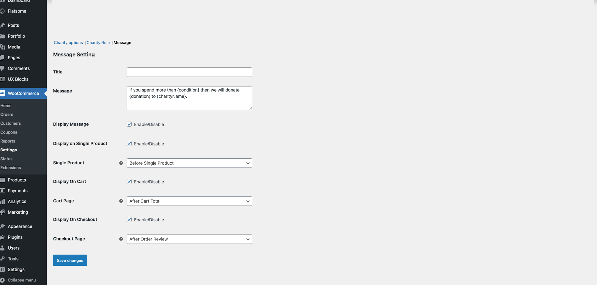 Write a message to show to customers and decide where to display it on product, cart and / or checkout pages