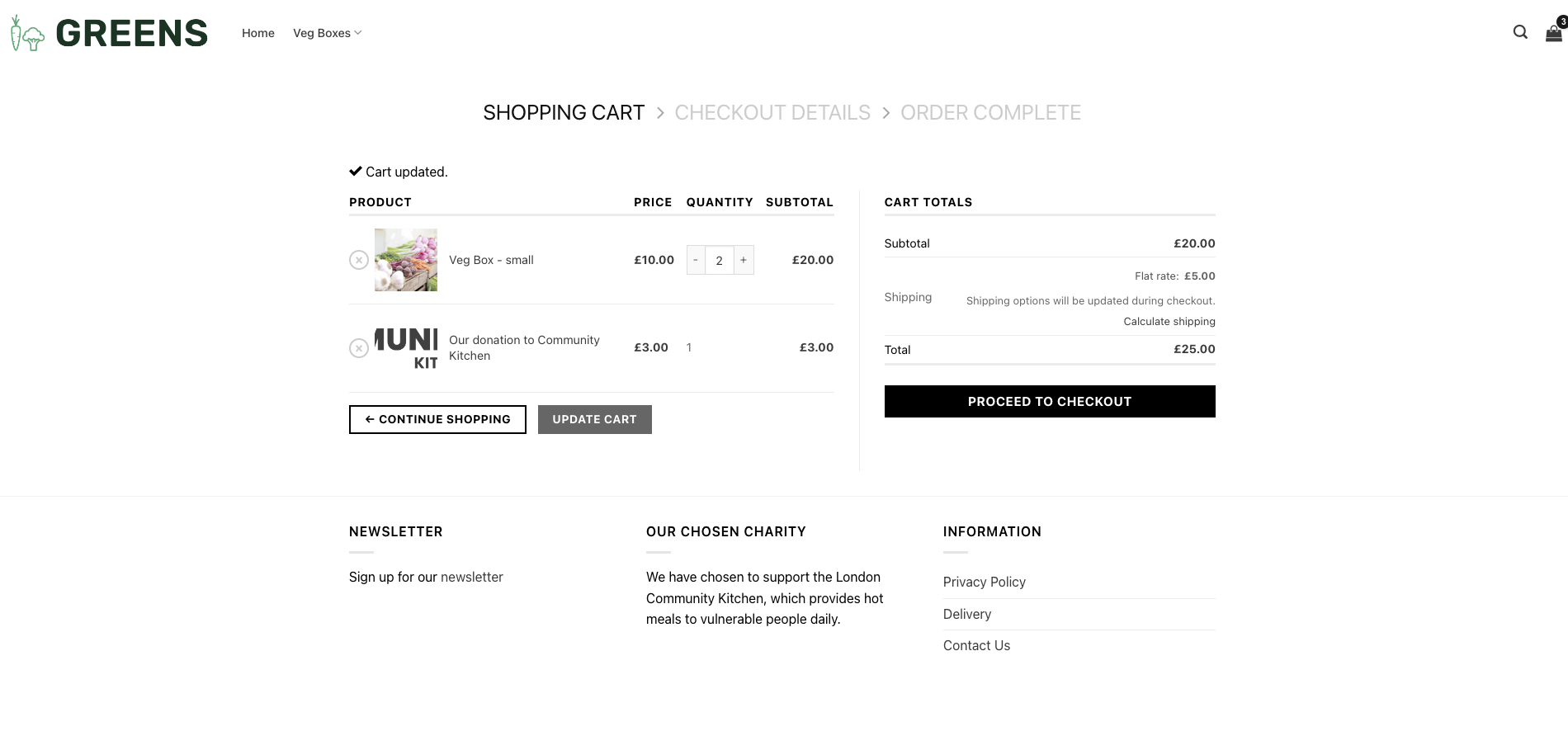 If customer spends more than the set amount, the charity donation pledge (made by the eCommerce store owner) is seen in the basket