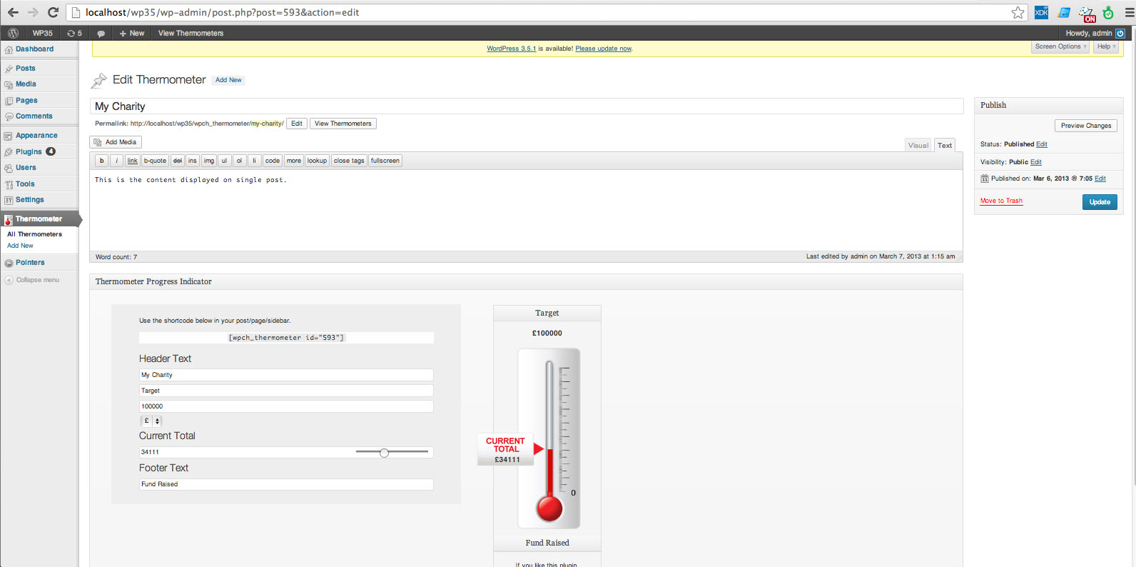 This is the screenshot for the admin of the charity-thermometer plugin.