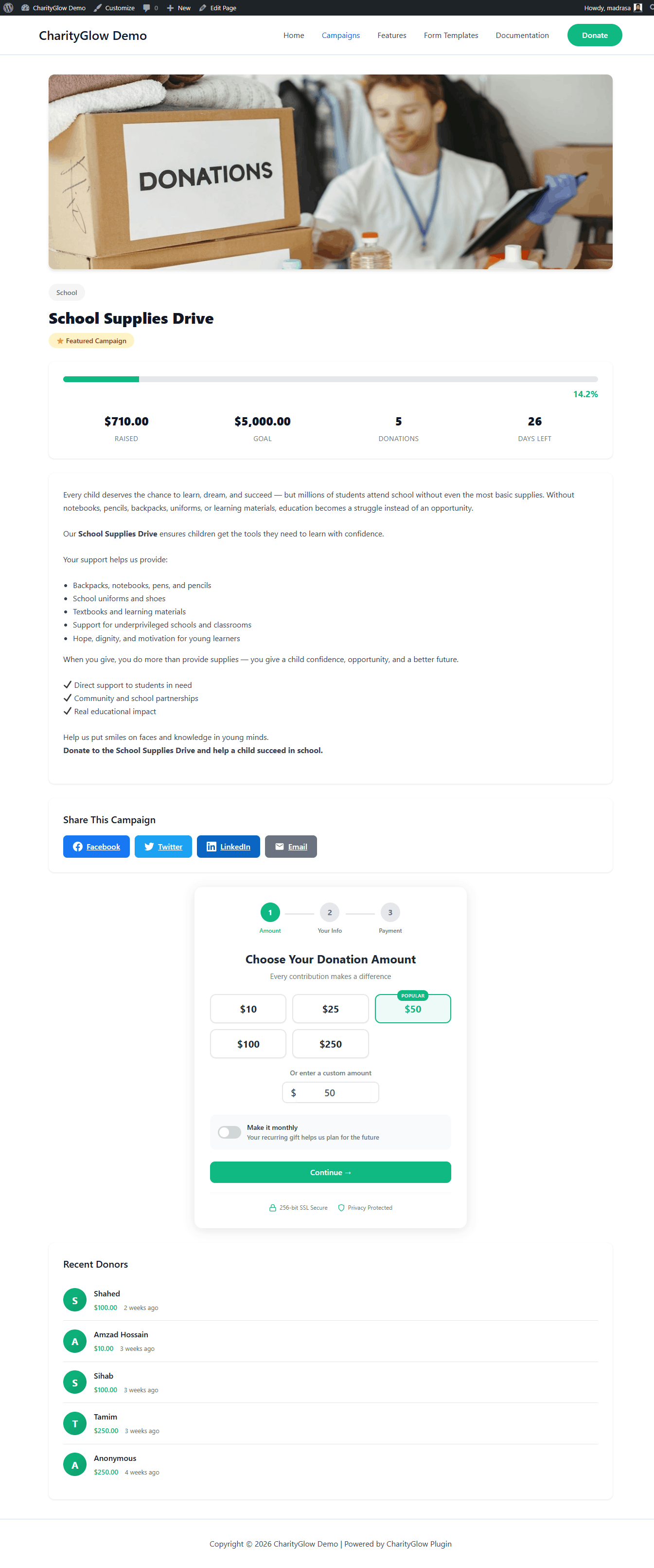 Donation success page