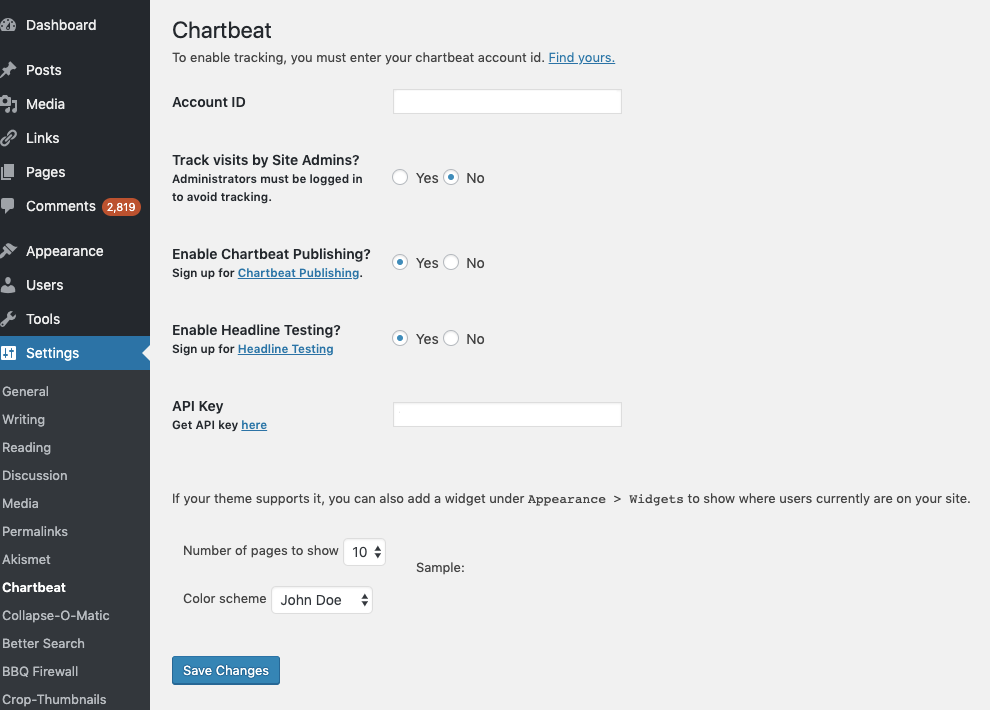 Chartbeat Wordpress Plugin