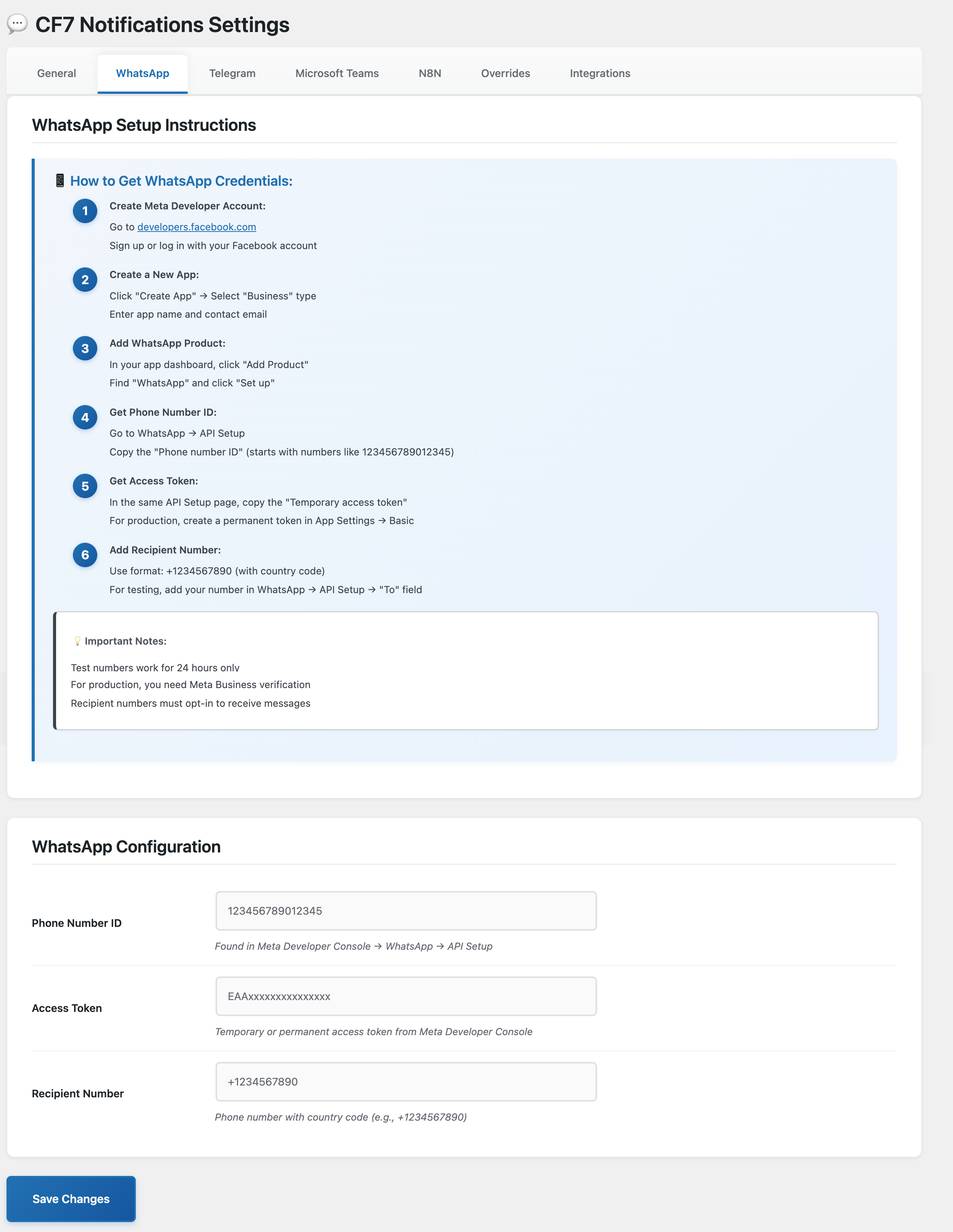 Example notification message on Telegram