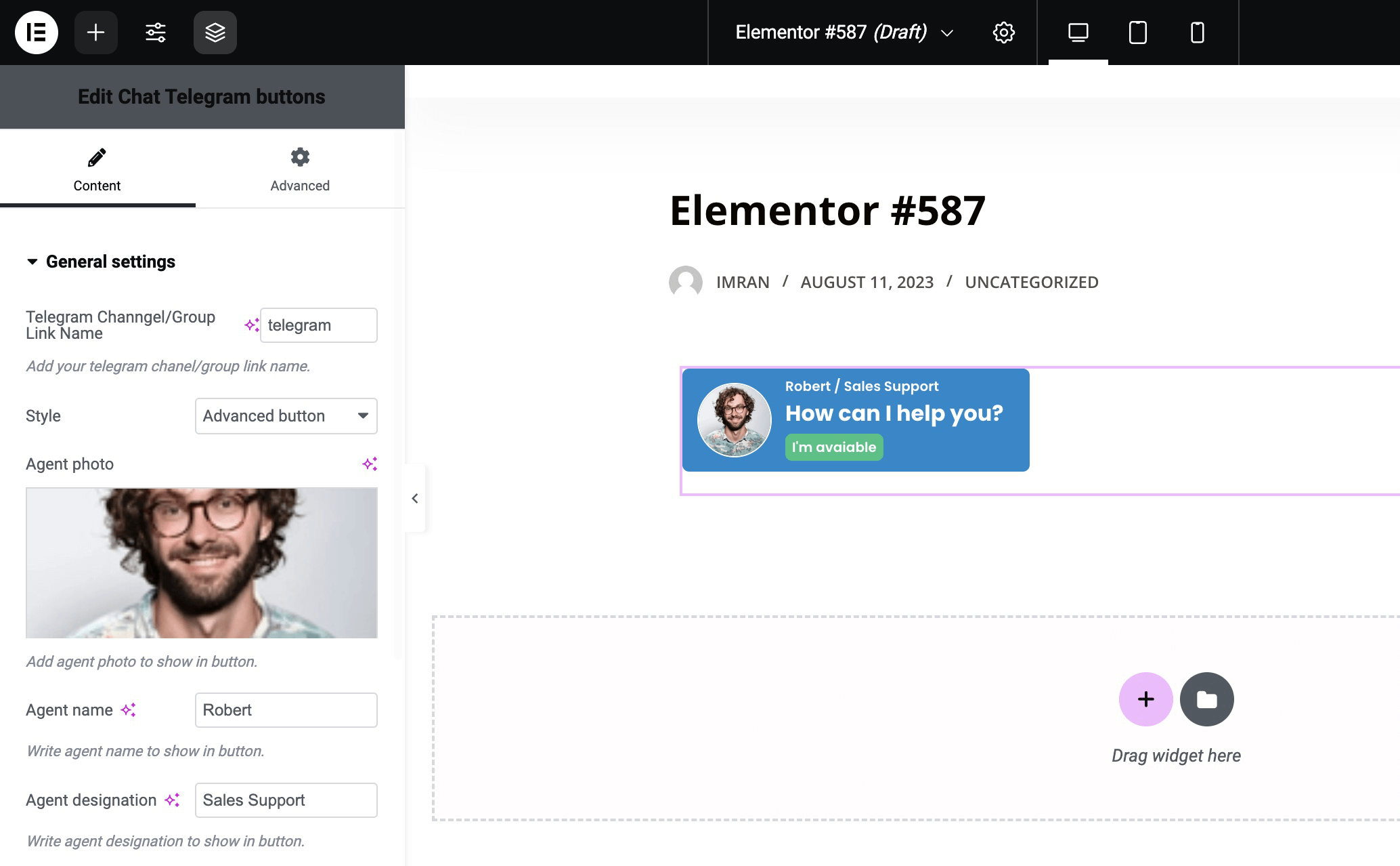 Elementor widget