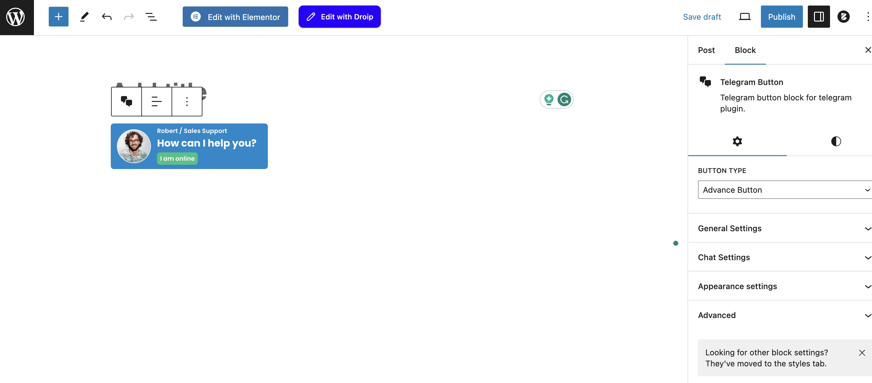 Gutenberg button block