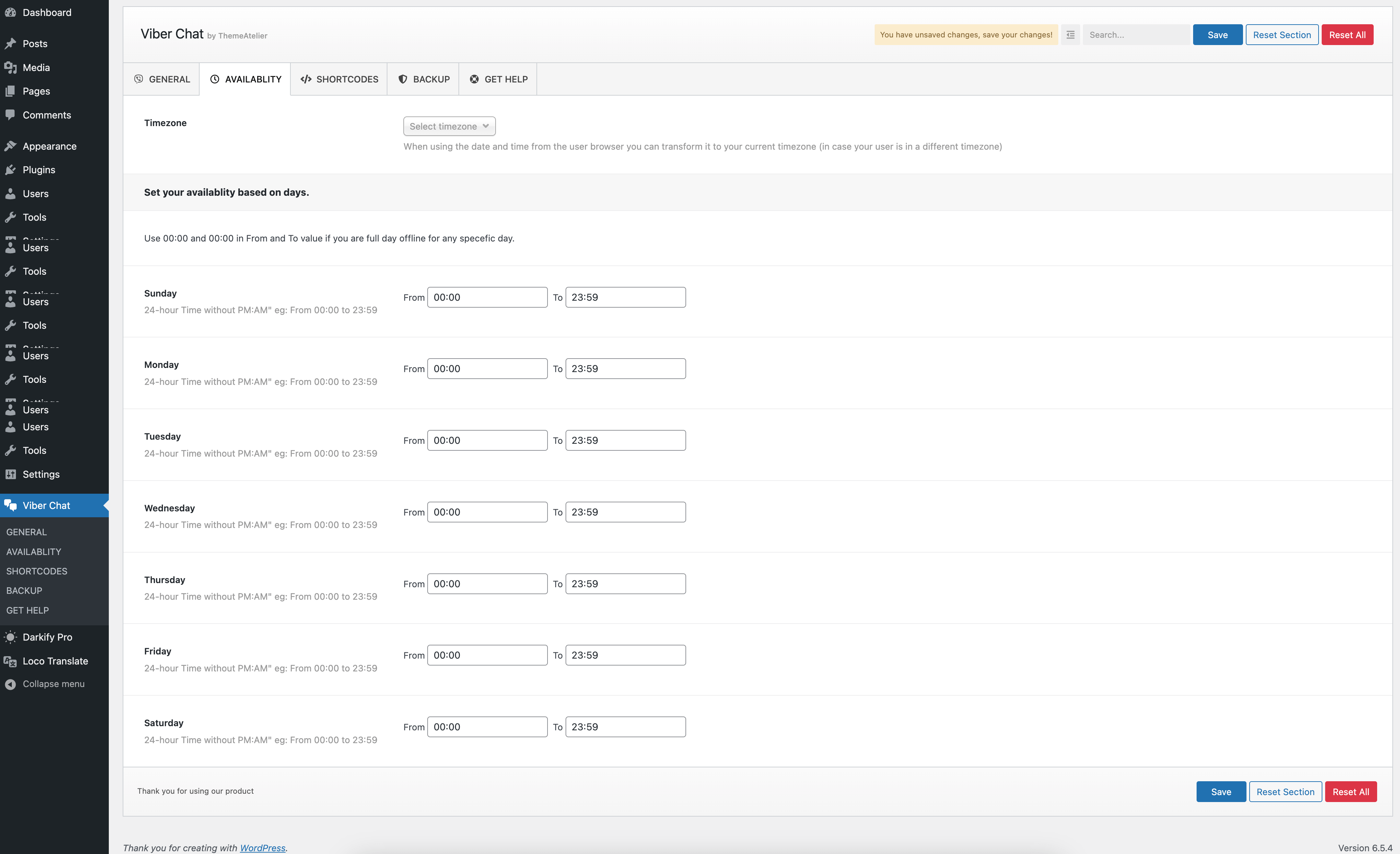 Availability - Admin Options