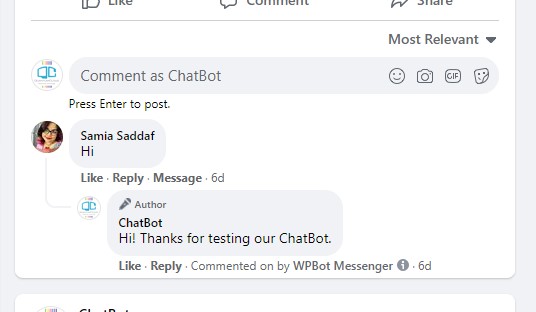 Auto comment reply in Private Messages