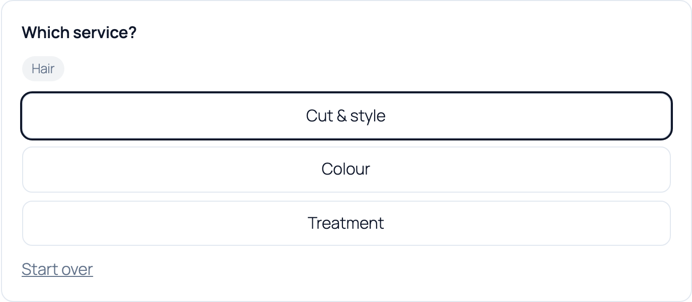 The inline Wizard: a category-to-service menu you drop into any page with the ChatCatch Wizard block or the `[chatcatch_wizard]` shortcode.