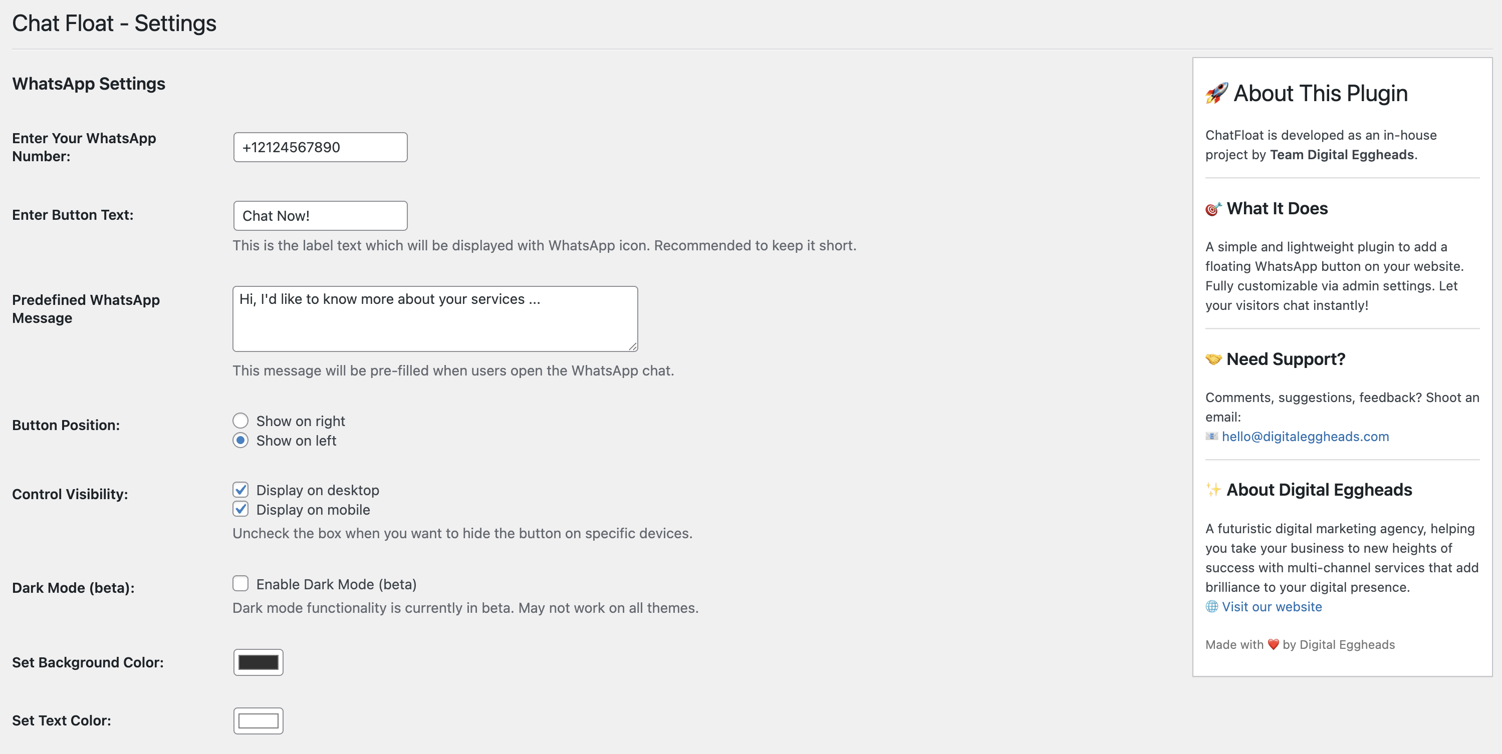 Customizable settings of ChatFloat button
