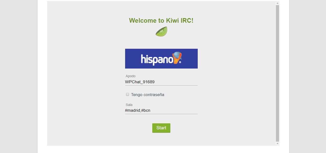 Página de inicio del Chat.