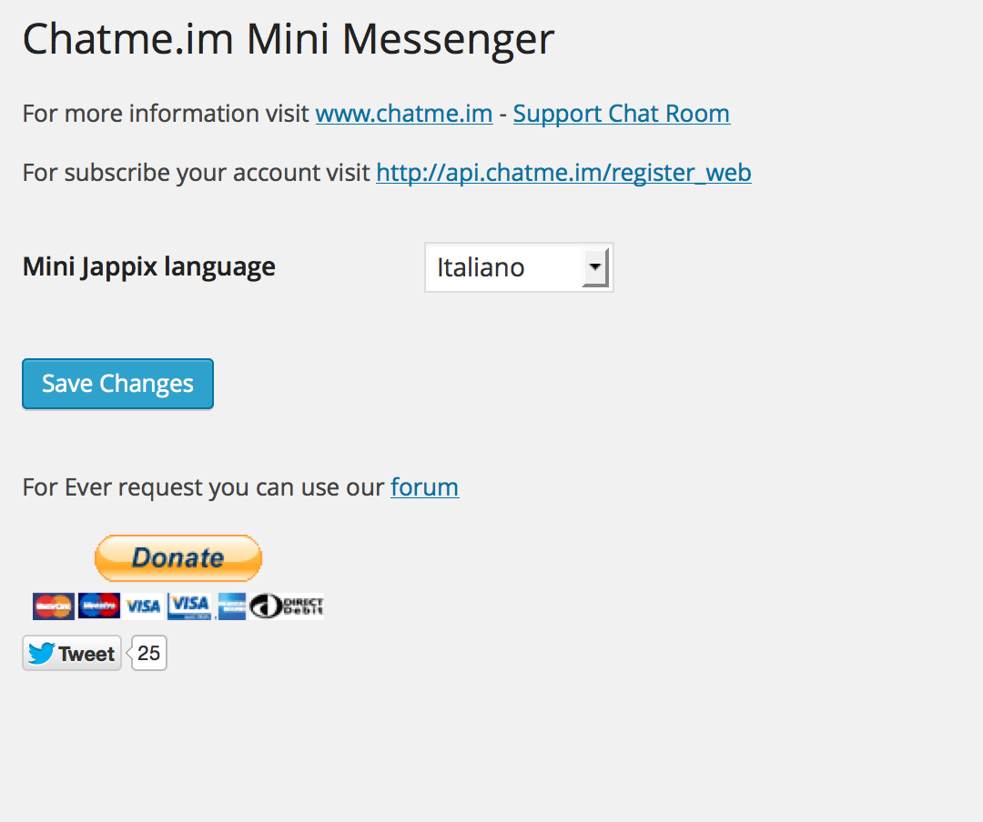 The chat admin panel