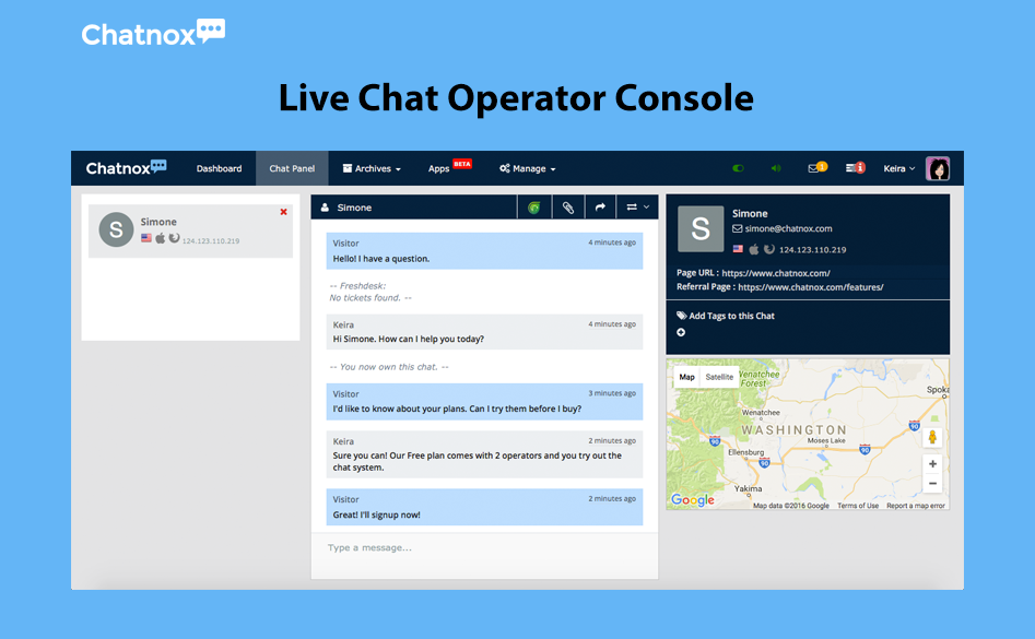 Easy and intuitive Live chat Operator console.