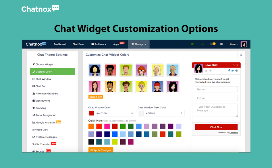 Customizable Live Chat Widget. Change colors and various options.