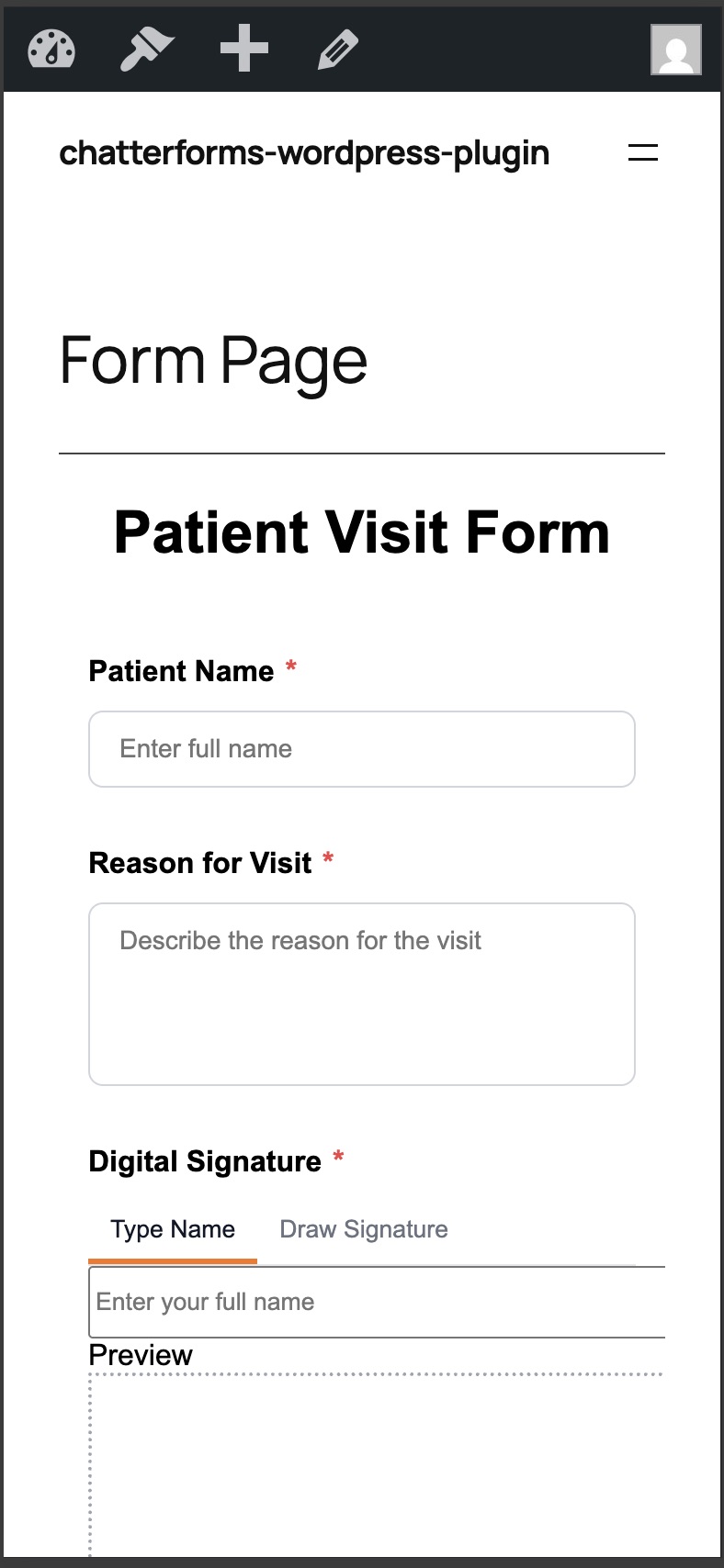 Mobile view of embedded form on WordPress site