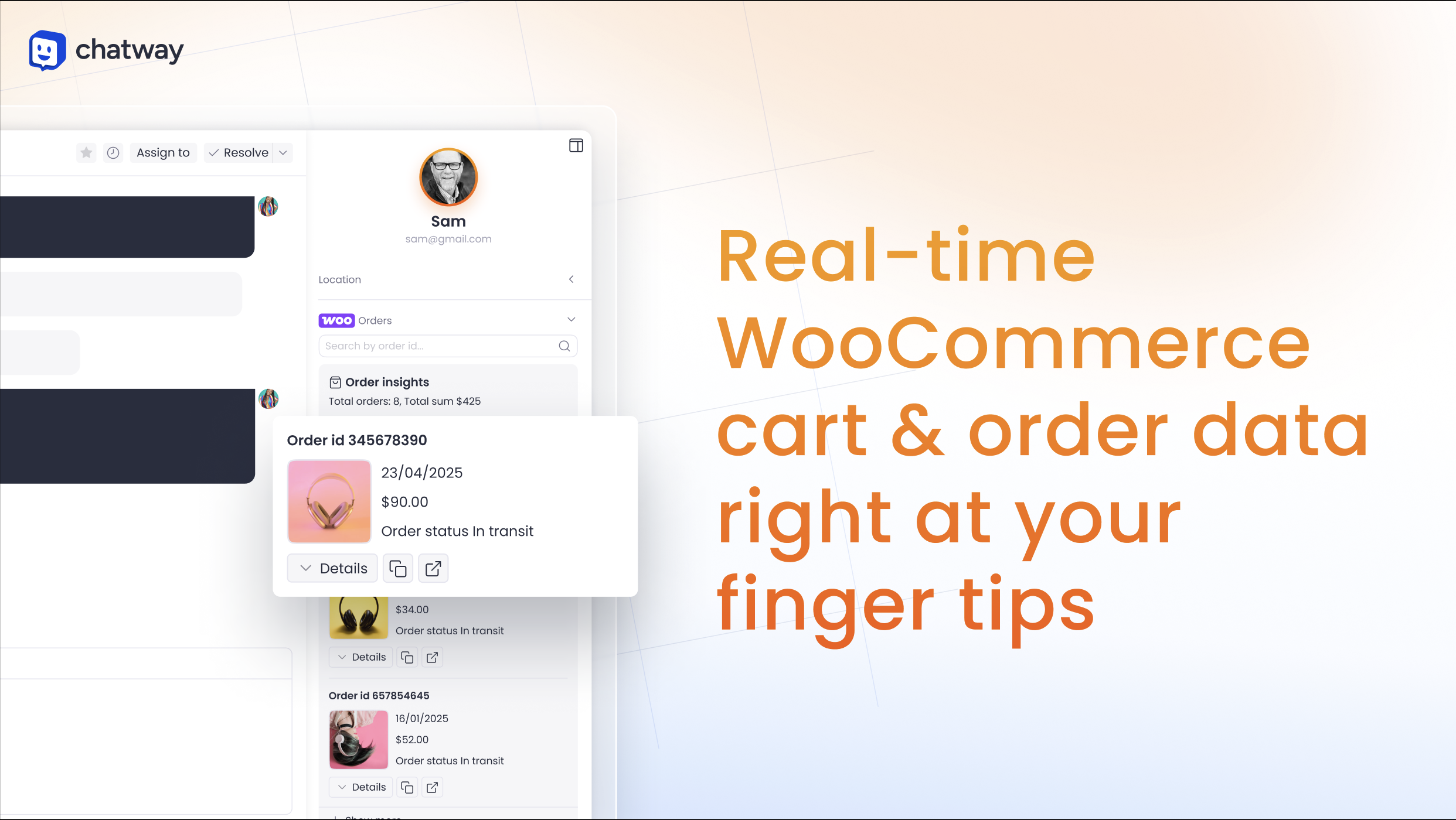 Get WooCommerce data about your visitors including their current cart and orders. You can also share WooCommerce data like products, coupons, etc.