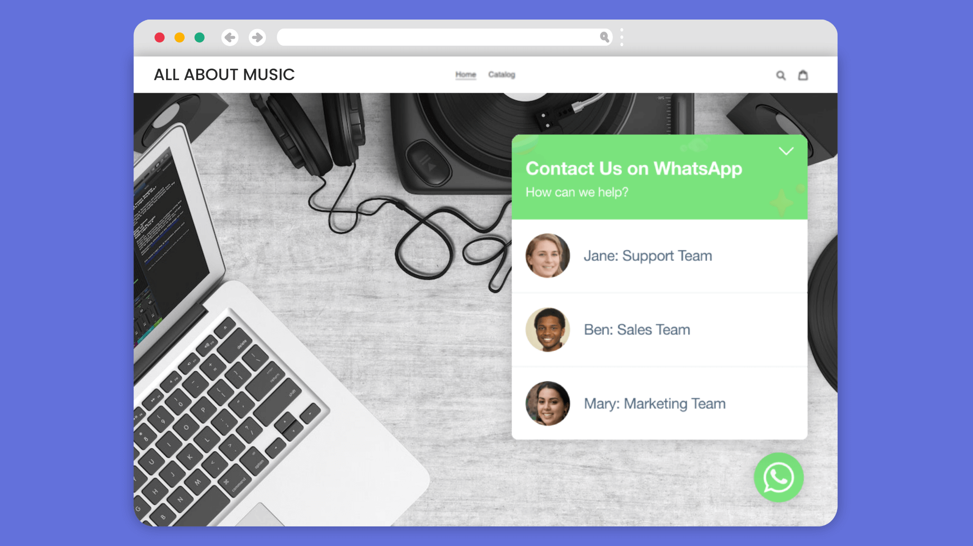 You can use the WhatsApp chat pop up