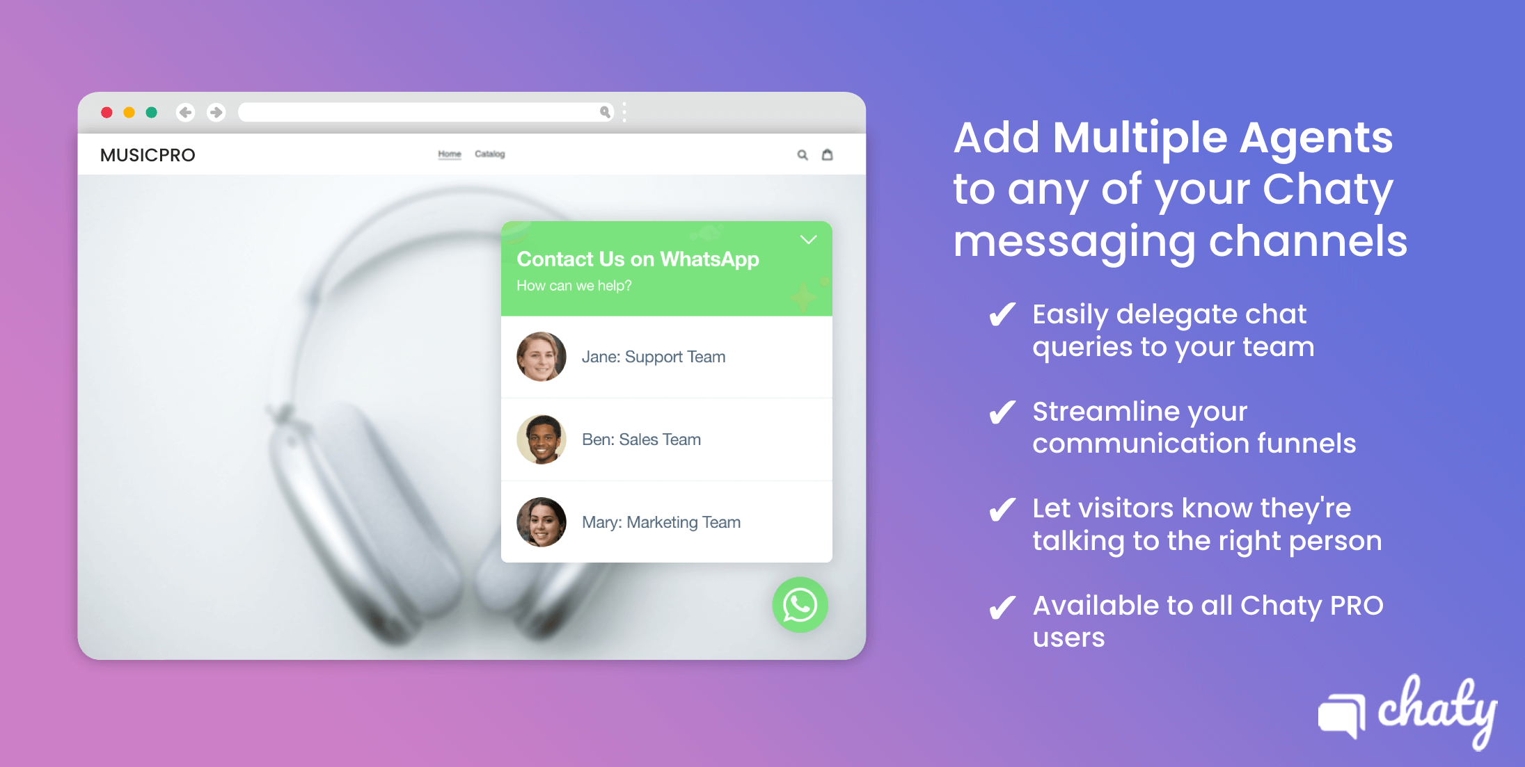Choose from a variety of click to chat channels