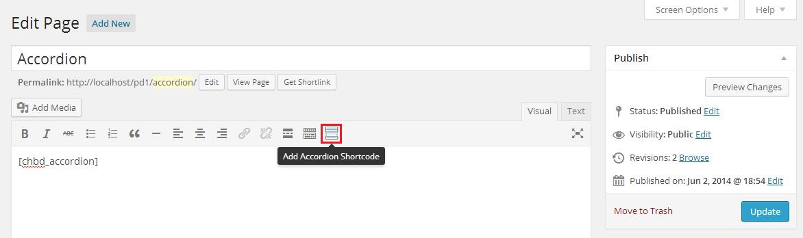CHBD Accordion Short Code Icon in TinyMCE Editor